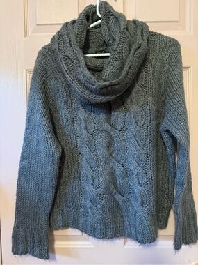 H&M Gray Cable-Knit Cowl Neck Sweater